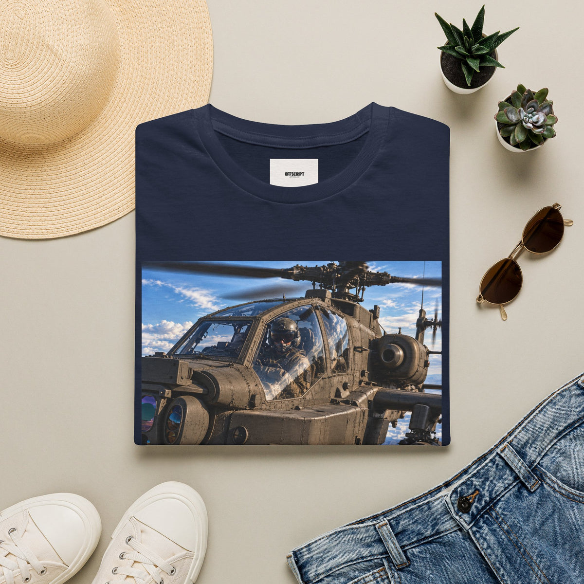 Attack Helicopter Photo T-Shirt — Military Aviator Crew Tee