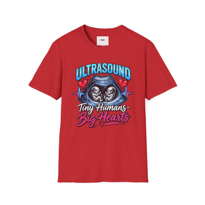 Ultrasound Twins T‑Shirt — Tiny Humans Big Hearts Pregnancy Tee