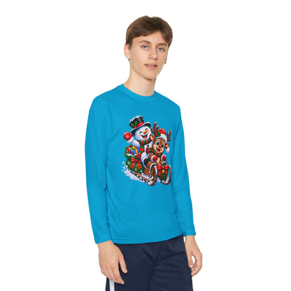 Kids' Christmas Sledding Tee — Snowman & Reindeer Holiday Long Sleeve