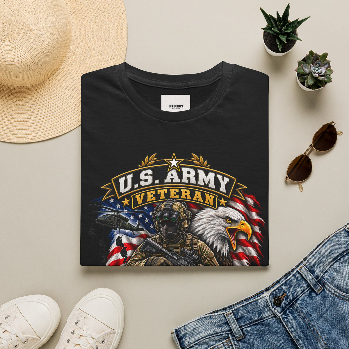 U.S. Army Veteran T-Shirt — Special Forces Eagle American Flag Design
