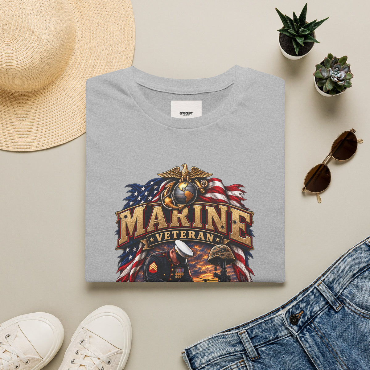 Marine Veteran T-Shirt — US Flag Eagle Emblem Military Tribute