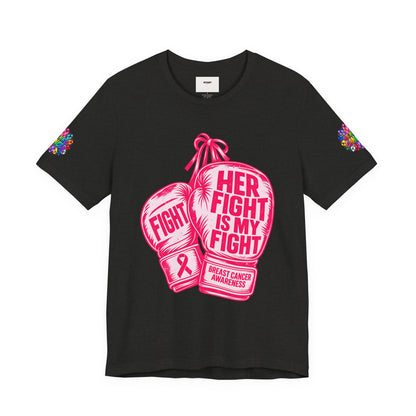 Breast Cancer Awareness Tee – “Her Fight Is My Fight” Boxing Gloves T-Shirt