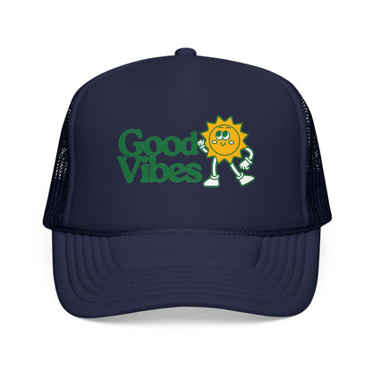 Good Vibes Sun Trucker Hat — Retro Sunny Graphic Foam Cap
