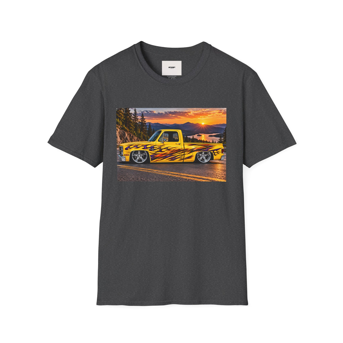 Yellow Flame Pickup T-Shirt — Sunset Classic Truck Graphic Tee