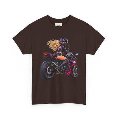Motorcycle Girl Tee — Feminine Sportbike Rider Graphic Shirt