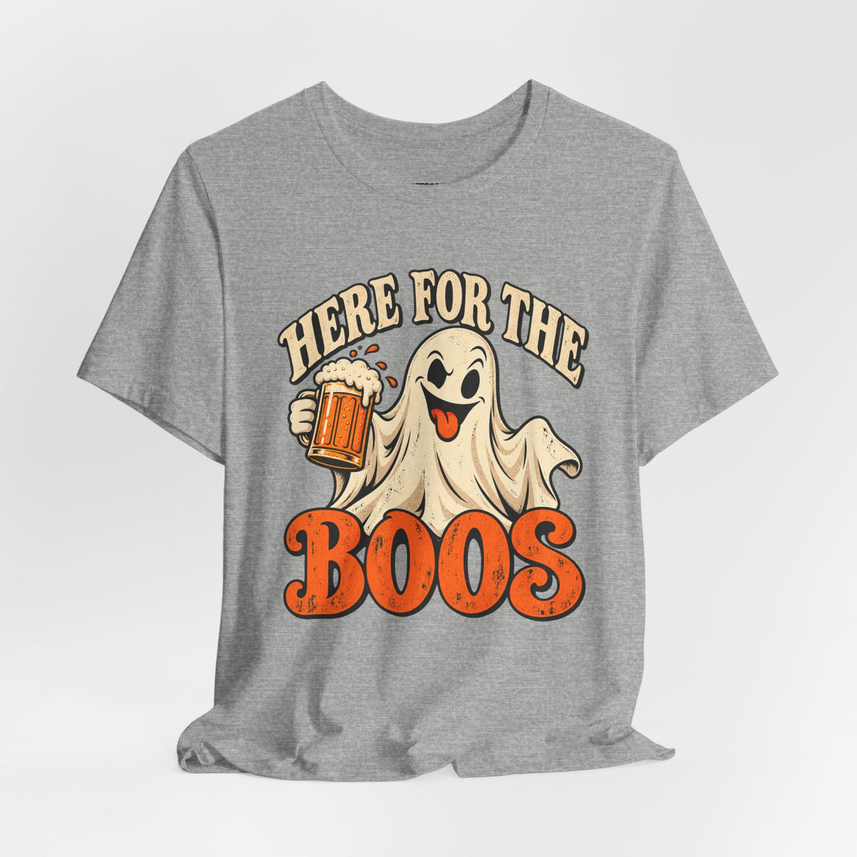 Here for the Boos Halloween T-Shirt — Ghost Drinking Beer Graphic Tee