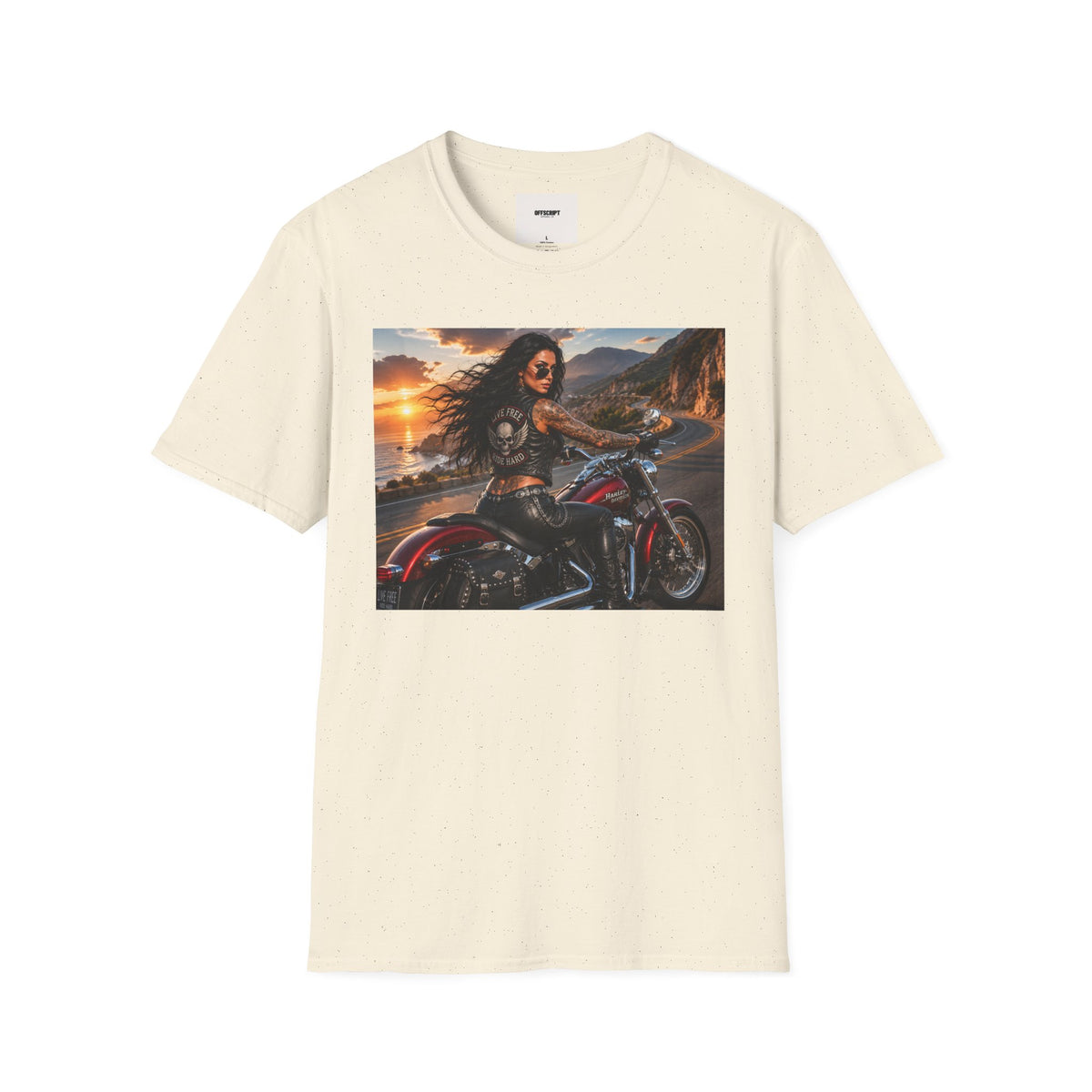 Biker Girl Sunset T-Shirt — Motorcycle Rider Graphic Tee