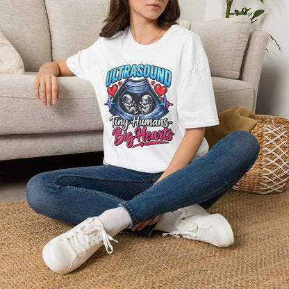 Ultrasound Twins T‑Shirt — Tiny Humans Big Hearts Pregnancy Tee