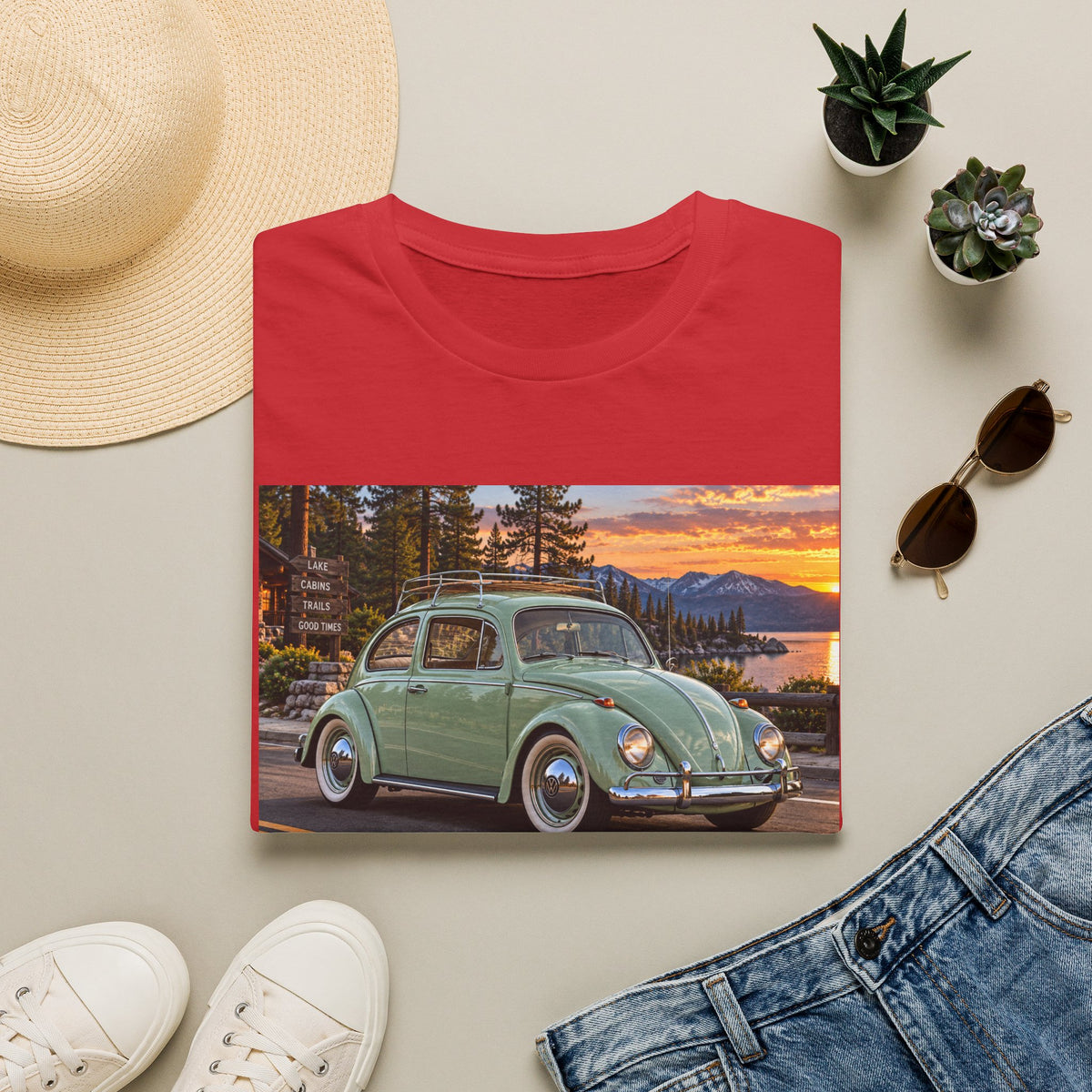 Classic VW Beetle Sunset T-Shirt — Vintage Car Lover Tee