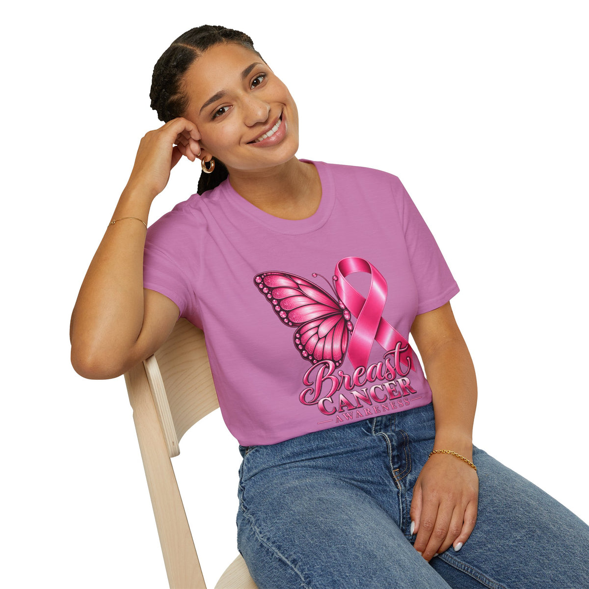 Pink Ribbon Butterfly Breast Cancer Awareness T-Shirt | Support Ribbon Tee