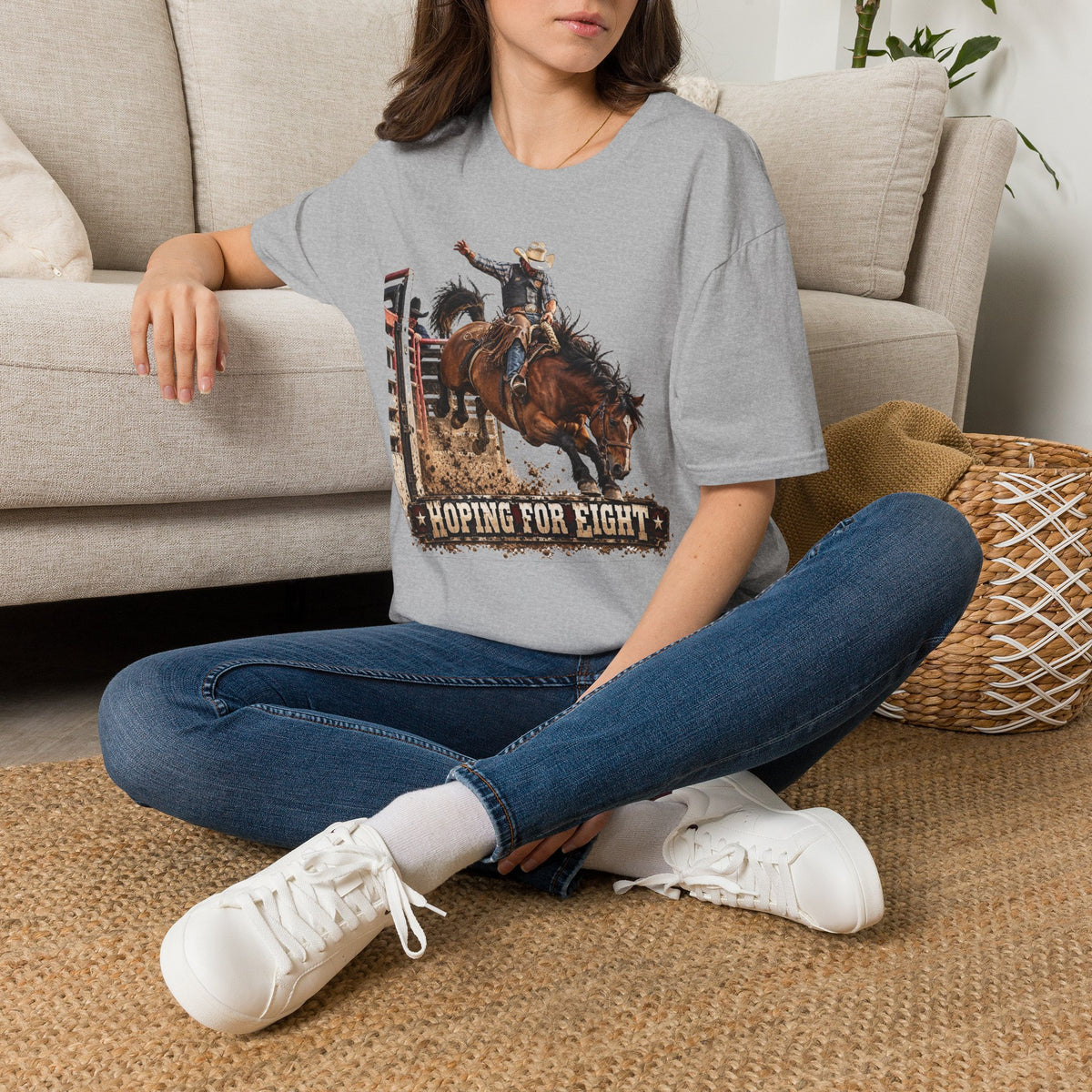 Rodeo Bucking Horse T-Shirt — 'Roping for Eight' Western Cowboy Shirt