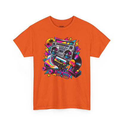 Retro Boombox Tee — 80s Neon Music Graphic T-Shirt