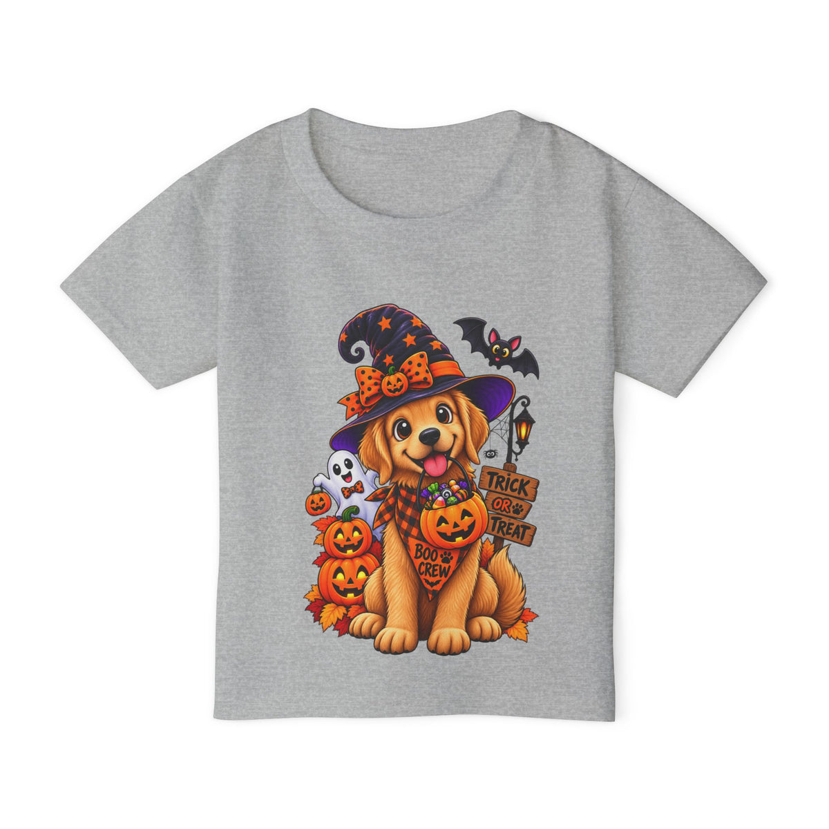 Toddler Halloween Puppy T-Shirt — Cute Witch Dog with Pumpkins & 'Trick or Treat'