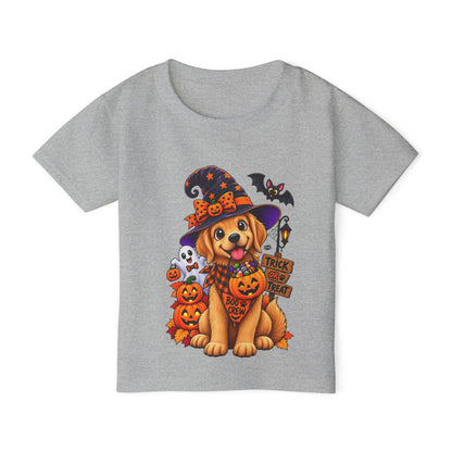 Toddler Halloween Puppy T-Shirt — Cute Witch Dog with Pumpkins & 'Trick or Treat'