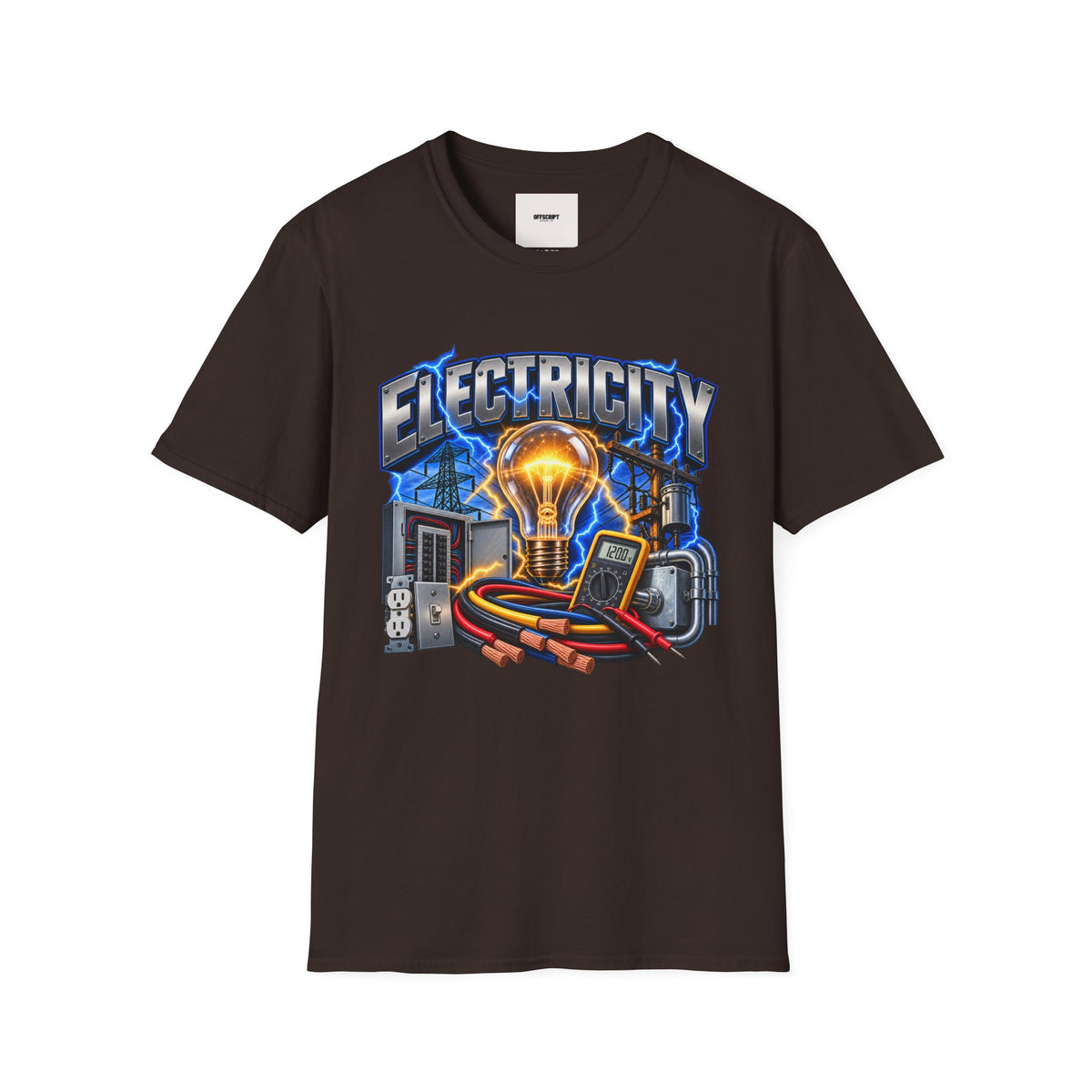 Electricity Graphic T-Shirt — Vintage Lightbulb Power Design