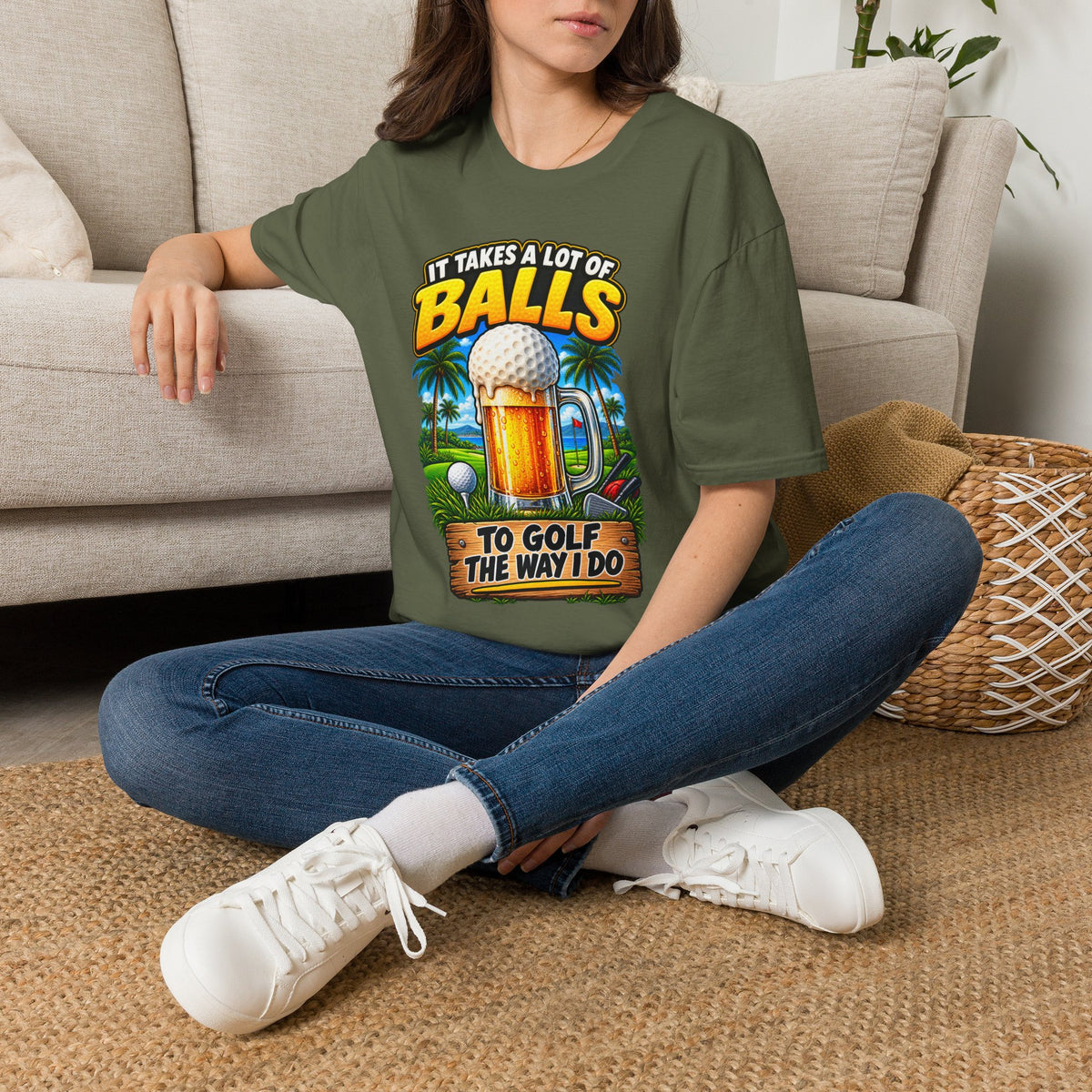 Golf T-Shirt — "It Takes a Lot of Balls" Beer & Golf Graphic
